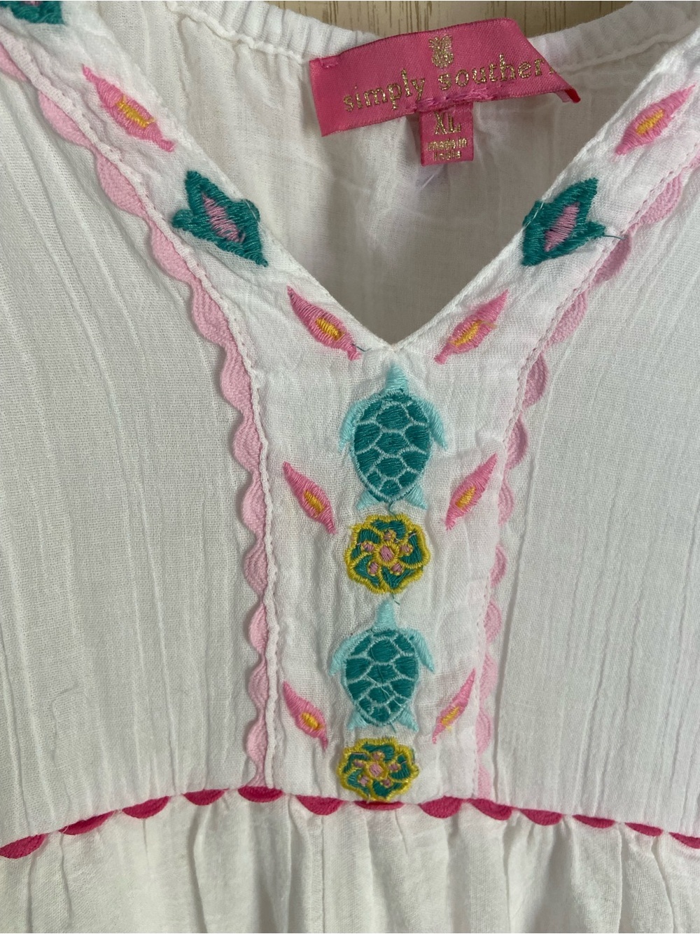 Simply Southern Pink Embroidered Maxi Dress White Pineapple SZ XL - Picture 5 of 12